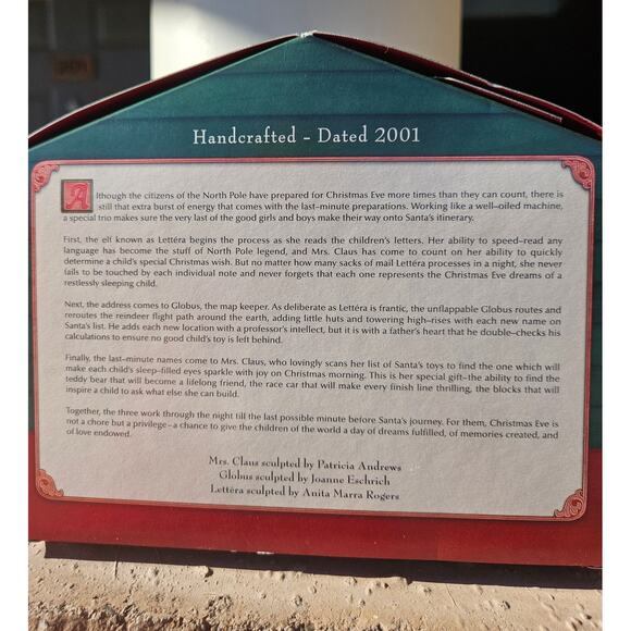 2001 Hallmark Keepsake Ornament Collector Club "Lettera, Globus, & Mrs. Claus" - Picture 3 of 10